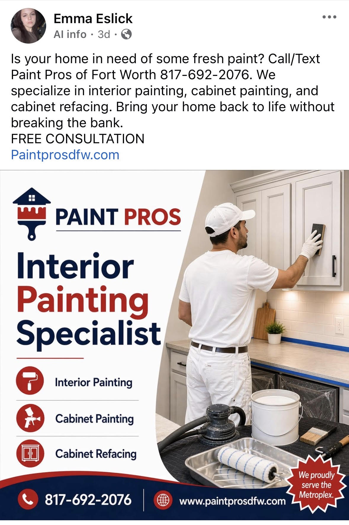 Reader-submitted Paint Pros of Fort Worth listing